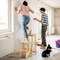 Costway 3 Tier Folding Step Stool 3-in-1 Rubber Wood Ladder Storage Shelf Coffee/Brown/Natural/White